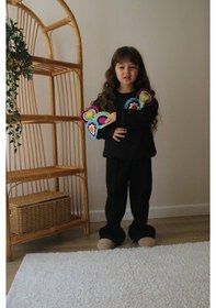 Resim Lolliboomkids Yeni Sezon Yumuşacık 3 İplik Polarlı Motif Nakış İşlemeli Siyah Renk Sweatshirt - Eşofman Alt Üst Takım Siyah 
