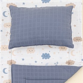 Resim Alt Açma Matı ve Yastık - Çift Taraflı - İndigo Muslin - Mavi Bulut 