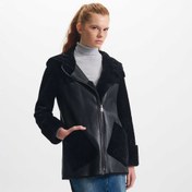 Resim Siyah Deri Kadın Kürk Mont - K22KKM320329-R8X 