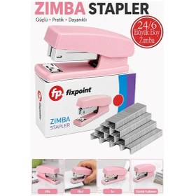 Resim Zımba Makinesi 24/6 1 Adet Fixpoint P-4529 Pastel Renkler Büyük Zımba Makinası Ve Teli 15 20 Sayfa Ofis Büro Öğrenci Pembe 