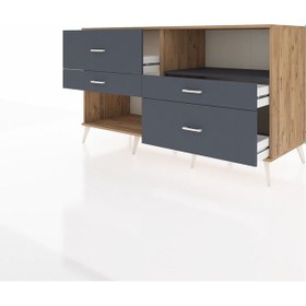 Resim Kronos Konsol Tek Raflı 4 Çekmeceli 176x59x99 Çam-antrasit Çam-antrasit 