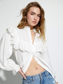 Resim Balon Kol Gömlek Fisto Fırfırlı Hakim Yaka Düğmeli 