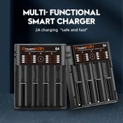 Resim PowerKAN Q4 Akıllı Hızlı Şarj Cihazı - Çift Modlu Li-ion/NiMH Pil Şarj Cihazı, USB-C ile 4 Yuvalı Şarj İstasyonu, AA/AAA, 18650/20700/21700, Lityum-İyon/Lityum-Nikel-Mangan-Hidrit Bataryalar için Uyumlu, Hovertraklar, Robotlar, Elektrikli Araçlar ve El Aletleri için 2A Hızlı Şarj, Tip-C Kablolu Kompakt Tasarım, Taşınabilir Şarj Cihazı 