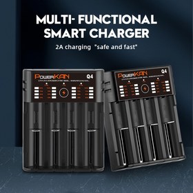 Resim PowerKAN Q4 Akıllı Hızlı Şarj Cihazı - Çift Modlu Li-ion/NiMH Pil Şarj Cihazı, USB-C ile 4 Yuvalı Şarj İstasyonu, AA/AAA, 18650/20700/21700, Lityum-İyon/Lityum-Nikel-Mangan-Hidrit Bataryalar için Uyumlu, Hovertraklar, Robotlar, Elektrikli Araçlar ve El Aletleri için 2A Hızlı Şarj, Tip-C Kablolu Kompakt Tasarım, Taşınabilir Şarj Cihazı 