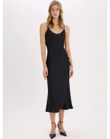 Resim DeFacto Bodycon Vücudu Saran Basic Düz Saten Kolsuz Maxi Siyah Abiye Elbise E7256AX25SPBK81 