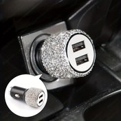 Resim Çift Portlu USB Araç Şarj Cihazı, Blingli, Hızlı Şarj Adaptörü iPhone, Xiaomi, Samsung için, 5V 2.1A, Erkek-Dişi Konnektör, Seyahat Dostu, Yüksek Hızlı Şarj, Çalışma Voltajı ≤36V Olan Araç Fişi - Pil Gerekmez. 
