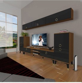 Resim Decoraktiv Eko 9 Mdf Dvd Gold Tv Ünitesi Tv Sehpası Ceviz - Siyah 