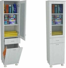 Resim Lake Banyo Boy Dolabı Çamaşr Sepetli Pleksi Cam Beyaz 