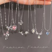 Resim Rastgele 5/6/8 adet Zarif Y2K Stili Yay Kalp Taşlı Kanat Tulip Kolye Kadın Moda Kolye Seti 