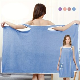 Resim 1 adet Kadınlar için hızlı kuruyan cep ve fiyonklu havlalı banyo havlusu - süper emici yumuşak polyester banyo eteği, taşınabilir sarım tasarımı - seyahat ve açık hava aktiviteleri için ideal tatil hediyesi 
