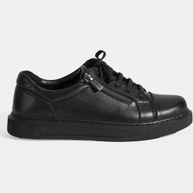 Resim Desa Kadın Siyah Bağcıklı Fermuar Detaylı Deri Sneaker 