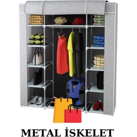 Resim PORMET Çelik Profilli Gri Renk Bez Dolap, Kumaş Gardırop 