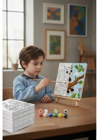 Resim Sevimli Sincap Temalı Çocuk Boyama Tuvali Şövaleli Eğitici Boyama Seti 20x20 Cm 