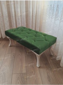 Resim Kapitoneli Ayak Ucu Kapı Önü Antre Bench Puf Beyaz Ayak 100 45 Yeşil 