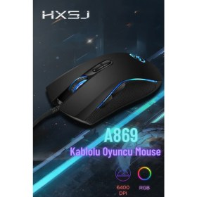Resim HXSJ A869 Kablolu Rgb Oyuncu Mouse 6400DPI 7 Tuşlu 