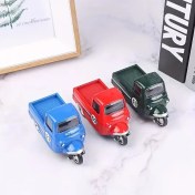 Resim 1pc Mini Alüminyum Geri Çekme Üç Tekerlekli Oyuncak, Vintage Simülasyon Üç Tekerlekli Motosiklet Modeli, Çinko Alüminyum Koleksiyonluk Masa Süsü, Açılabilir Kapılar ile, 3-6 Yaş Arası Çocuklar için 