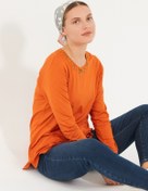 Resim Desen Bisiklet Yaka Çiçekli Uzun Kollu Turuncu Kadın Bluz 22120707 