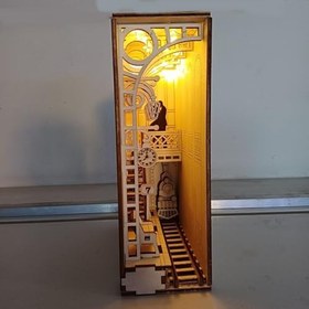 Resim Book Nook Tren İstasyonu Kitap Tutucu DIY Kendin Yap 