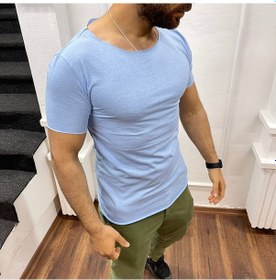 Resim Açık Yaka Basic Tişört Bebe Mavi Mavi 