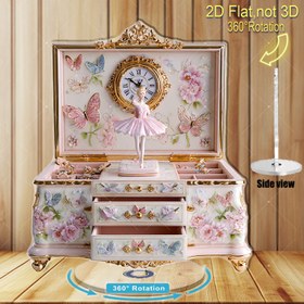 Resim 2D Düz Dönen Akrilik Bale Dansçı Heykeli ve Mücevher Kutusu | Altın Çerçeveli ve Çiçek Desenli Pembe Balerin, 360° Dönen Taban, Bale Meraklıları için Zarif Yıldönümü Hediyesi, Dış Mekan Kullanımına Uygun 