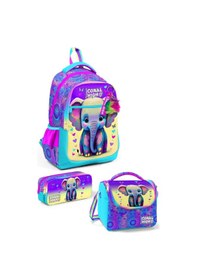 Resim Coral High Kids Pembe Turkuaz Fil Desenli 3 Lü Okul Çanta Seti Set0123650 