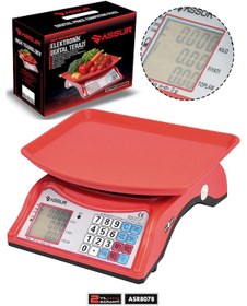 Resim Assur Asr8078 Akülü Dijital Mutfak Terazisi 2 Gr 40 Kg Şarjlı Hassas Ölçüm Tartı Hassas Terazi Kırmızı 