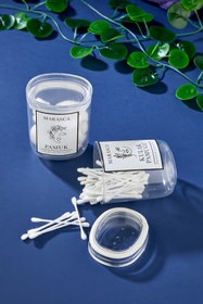 Resim FBZhome 2li Marasca Kulak Pamuğu Ve Pamuk Kavanozu Pamukluk Mika Kavanoz 400 Ml 