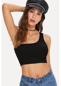 Resim Moon Wear Kadın Siyah Tek Omuz Crop Büstiyer Siyah 