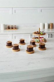 Resim Atbyhome 12 Parça Cam Kahve Sunum Seti Bambu Altlıklı Fincan Takımı Bambu 