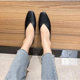 Resim Siyah Deri Kadın Babet Siyah Platin Siyah 