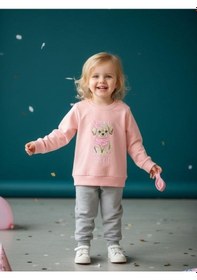 Resim Zekids Kız Bebek Pamuklu Köpek Baskılı Eşofman Takımı-16567 Pembe 