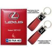 Resim Plakanıza Özel Lexus Logolu Kırmızı Ruhsat Kabı Ve Anahtarlık 