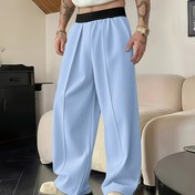 Resim Erkekler için Rahat Bol Kesim Elastik Bel Pantolon - Düz Renk, Volanlı Uç, Tüm Mevsim Konforu, Orta Bel, Polyester Karışımı, Hafta Sonu Gezileri İçin Mükemmel, Rahat Giyim | Volanlı Uç Pantolon | Polyester Karışımı Pantolon 