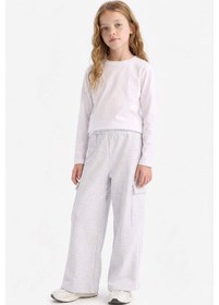 Resim DeFacto Kız Çocuk Wide Leg Beli Lastikli Geniş Bol Paça Eşofman Altı D9251A825SPGR421 Gri 