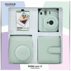 Resim Fujifilm Instax Mini 12 Fotoğraf Makinesi + 10'lu Film Kare Albüm + Deri Kılıf Bundle Box Yeşil 