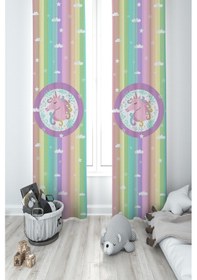 Resim Mekta Home Bebek Ve Çocuk Odası Renkli Unicorn Desenli 2 Kanat Fon Perde 