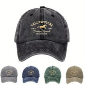 Resim Vintage Erkek Beyzbol Şapkası - Yıkanmış Yaşlı Baskılı Yellowstone Country Montana Tasarımı, Dayanıklı Tekstil Kumaş, Dış Mekan Günlük Güneş Şapkası için 6 Renk Seçeneği (Öğretmenler Günü, Okula Dönüş, Mezuniyet Hediyesi), Beyzbol Şapka, Backtoschool Aksesuarı, Eskitilmiş Grafikli Kapak, Yapılandırılmış Altı Panelli Şapka 