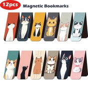 Resim 12 Adet Kaprisli Kedi Tasarımlı Manyetik Kitap Ayracı - Çeşitli Kedi Desenleri, Dayanıklı Kağıt Malzeme, Okuyucular, Öğrenciler, Öğretmenler ve Parti Hediyeleri İçin İdeal 