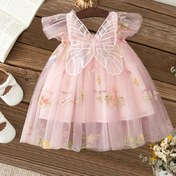 Resim ZOSEYIES Büyüleyici Kızlar için Pembe Çiçekli Peri Elbisesi, Kelebek Kanatları & Fırfır Detaylı - Kolsuz Polyester Prenses Elbisesi Yaz Partileri için, Prenses Elbisesi 