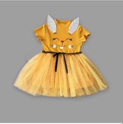 Resim 1-2-3 Yaş Payetli Kulak Tavşan Baskılı Kız Bebek Elbisesi Hardal HARDAL 