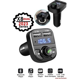 Resim Cadde Outlet Car X8 Araç Fm Transmitter 5.0 Bluetooth Araç Kiti USB Mp3 Sd Kart Çakmaklık Girişli Araba Oto Teyp 