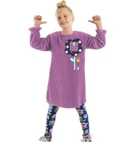 Resim Denokids Çiçekli Kız Çocuk Lila Kadife Elbise Renkli 