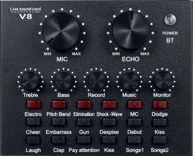 Resim Qingmipy V8 Dışarıdaki Ses Kartı, Canlı Yayın İçin 6 Ses Modu Ve 12 Efekt, 1200mah Pil İle Çok Fonksiyonlu Metal Ses Kartı Diğer 