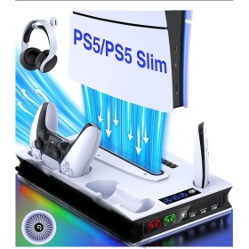 Resim Comse Ps5 Slim Pro Fonksiyonel Fanlı Şarj Standı LED Göstergeli Dijital ve CD Li Sürüm Uyumlu Yh60 