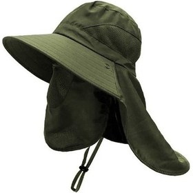 Resim Captain Fisherman Style Foter Bg-9073 Haki Renk Fileli Fötr Şapka + Çıkarılabilir Yüz Ve Ense Korumaları Haki - Yeşil 