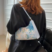 Resim 1 adet Kadın Sonbahar Trendi Yağlıboya Çiçekli Omuz Çantası - Fermuarlı Sevimli Basit Polyester Crossbody Tote, Günlük Kullanım & Geziler için Karışık Renkler Kompakt Seyahat El Çantası, Küçük Crossbody Çanta, Sanatsal Aksesuar 