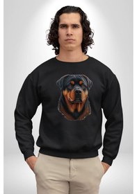 Resim Rottweiler A Secere Unisex Siyah Baskılı Sweatshirt Siyah 