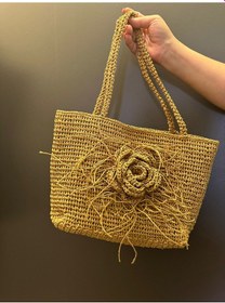 Resim El Örgüsü Püskül Güllü Tasarım Kaddın Omuz El Çantası 36x25 Cm Renkli 