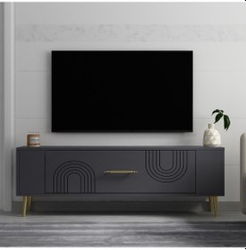 Resim Retrol2ct Tv Sehpası Antrasit-altın 