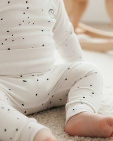 Resim Yüksek Bel Pantolon Bebek Cosmos Beyaz Organik Pamuk - Beyaz Dots / 9-12 Ay 